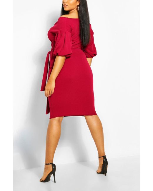 plus off the shoulder wrap midi dress