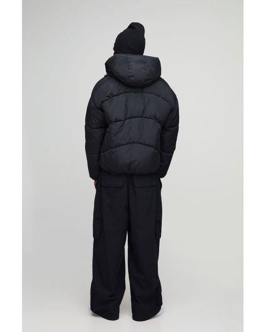 BoohooMAN Blue Regular Fit Pintuck Panel Hooded Puffer Jacket for men