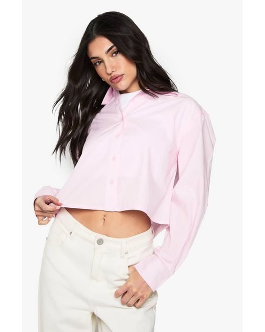Boohoo Pink Basic Cropped Shirt