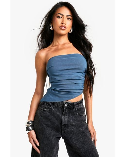 Boohoo Blue Bengaline Strapless Asym Hem Corset