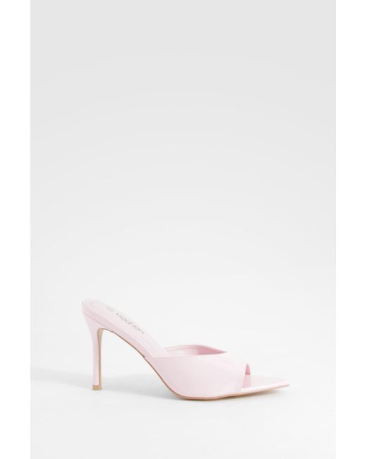 Boohoo Pink Wide Fit Patent Pointed Toe Heeled Mules