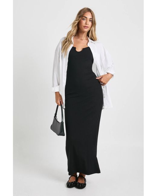 Boohoo Black Basic Rib Notch Maxi Dress