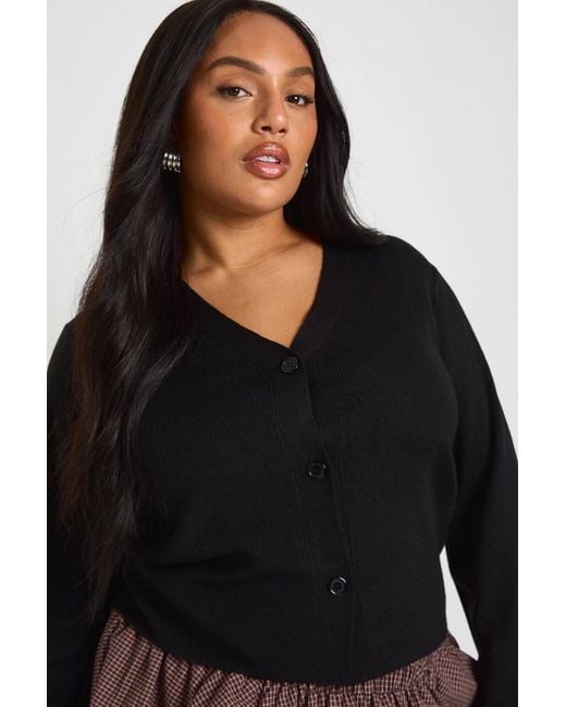 Boohoo Black Plus Button Through Cardigan