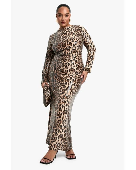 Boohoo Multicolor Plus Leopard Sequin Column Maxi Skirt