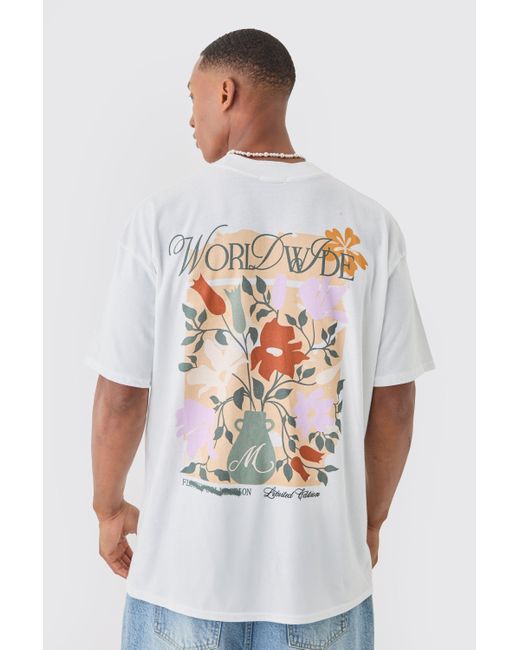 Boohoo White Oversized Floral Worldwide Print T-shirt
