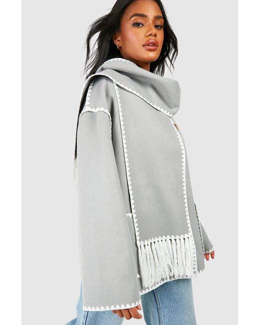 Boohoo Gray Contrast Stitch Detail Jacket With Scarf