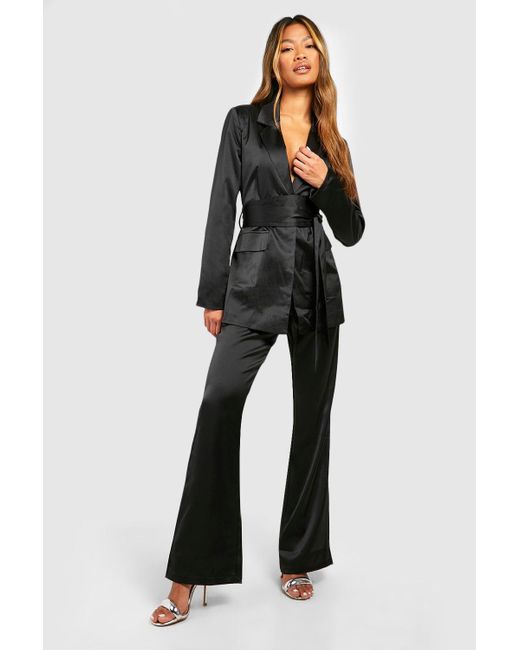Boohoo Black Matte Satin Fit & Flare Tailored Trousers
