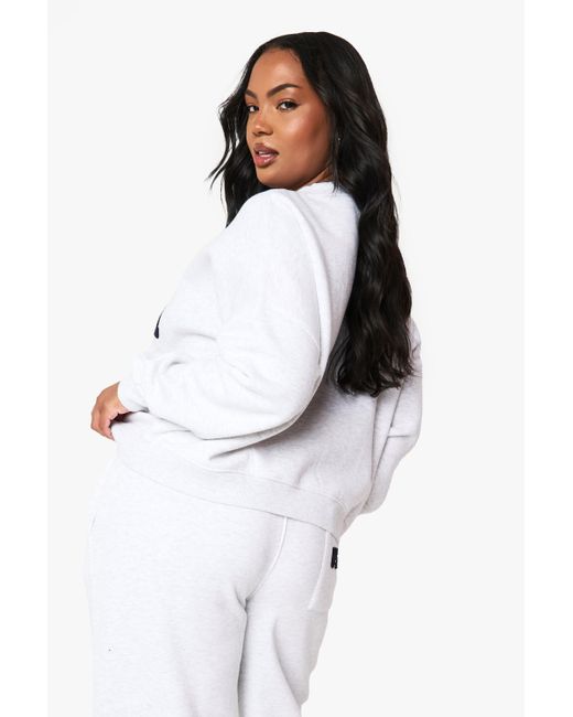 Boohoo White Plus Usa V Neck Oversized Sweatshirt
