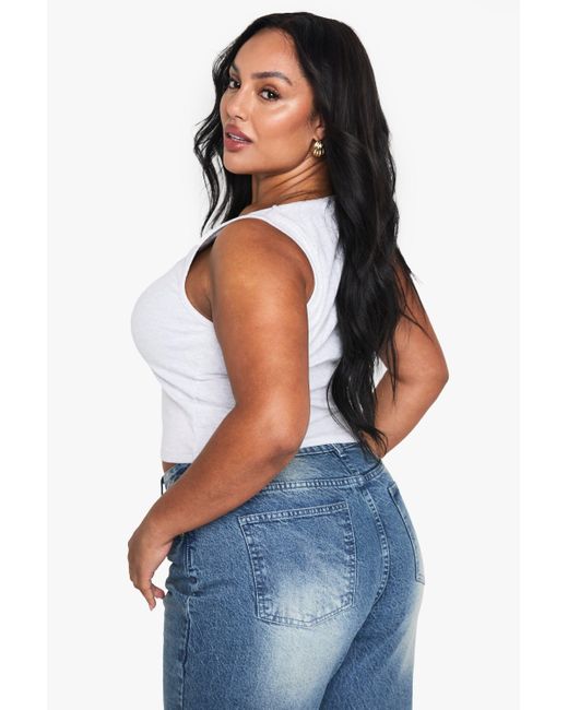 Boohoo White Plus Rib Scoop Neck Racer Back Tank Top