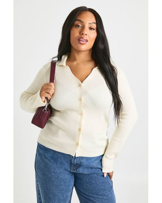 Boohoo White Plus Button Down Cardigan