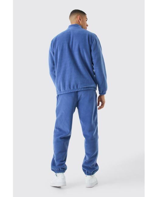 BoohooMAN Man Oversized Zip Through Funnel Neck Fleece Tracksuit in Blue für Herren