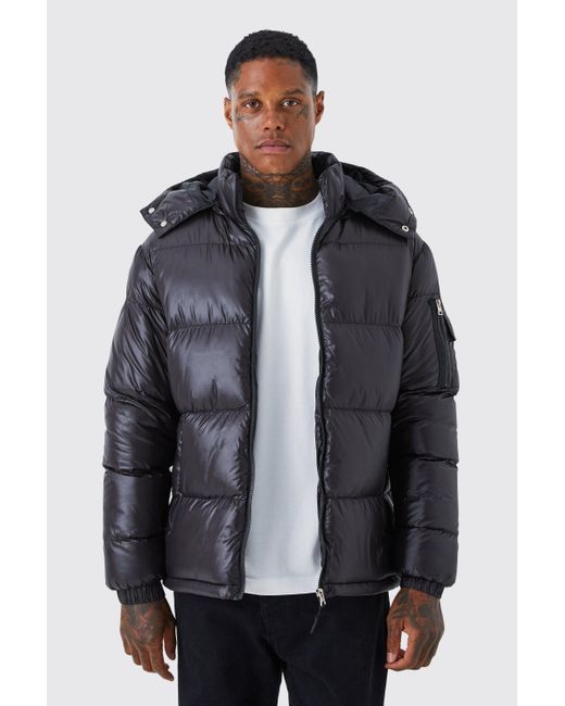 BoohooMAN High Shine Padded Puffer in Gray for Men | Lyst