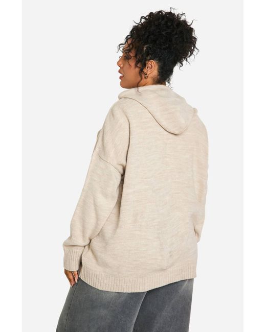 Boohoo Natural Plus Zip Through Knitted Oversized Hoodie