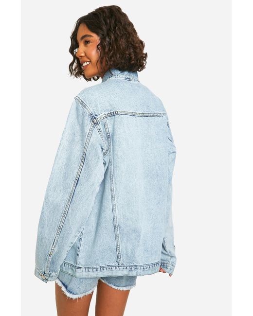 Boohoo Blue Tall Acid Wash Oversized Jean Jacket