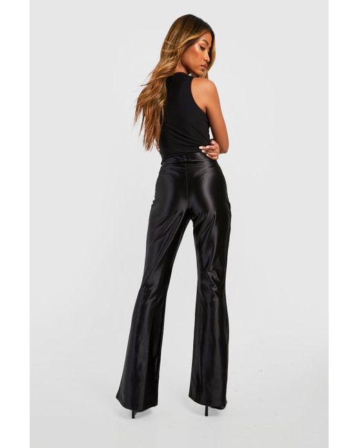 Boohoo Black Stretch Satin Fit & Flare Trousers