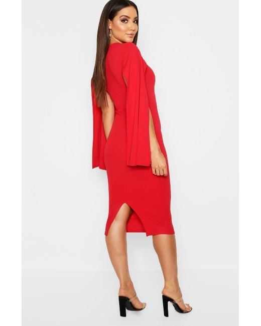 Cape Sleeve Bodycon Midi Dress in Navy 