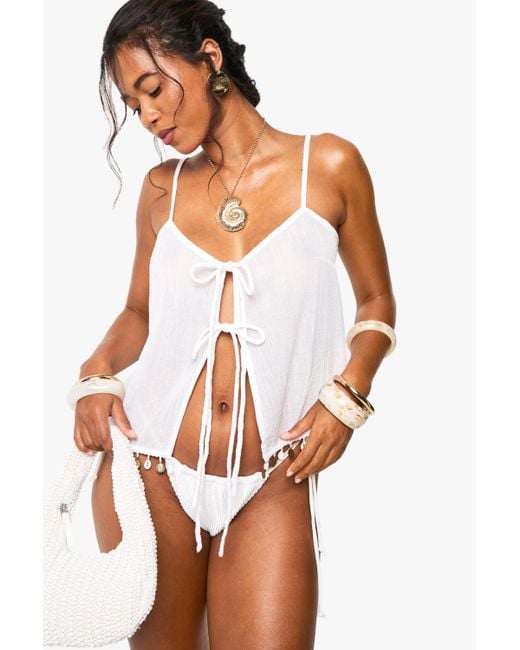 Boohoo White Shell Embellished Beach Cami