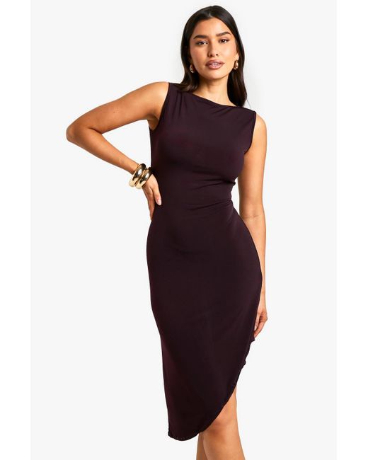 boohoo bodycon midi dress Whimsy Asymmetrical Midi Dress Black