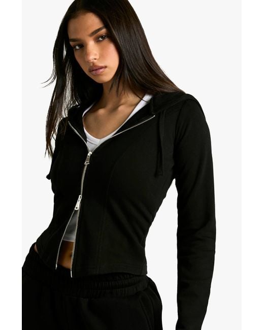 Boohoo Women's Black Corset Detail Zip Through Hoodie