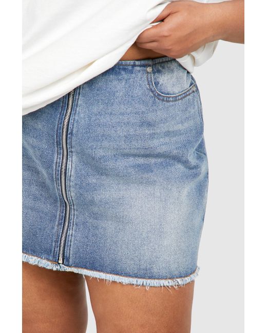 Plus Vintage Wash Zip Front Micro Mini Skirt Boohoo de color Blue