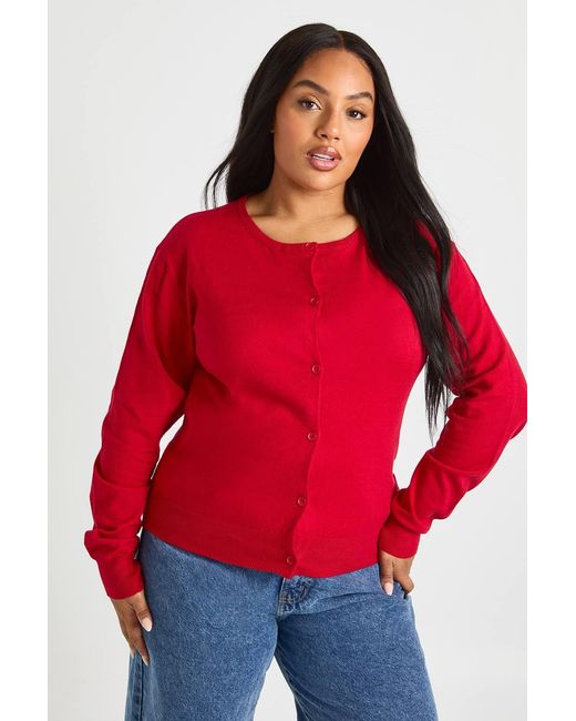 Boohoo Red Plus Crew Neck Button Through Cardigan