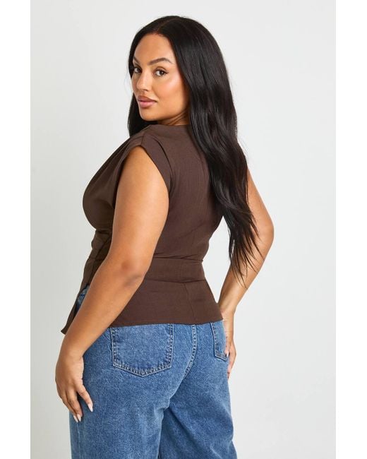 Boohoo Blue Plus Cowl Front Asymmetric Top