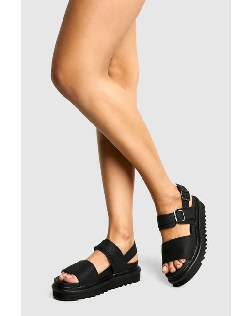 Boohoo Black Chunky Buckle Detail Flatform Sandals