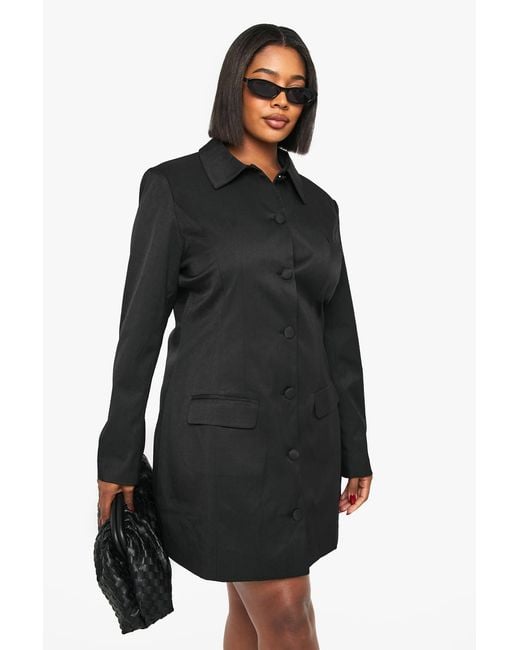 Boohoo Black Plus Button Down Collared Tailored Dress
