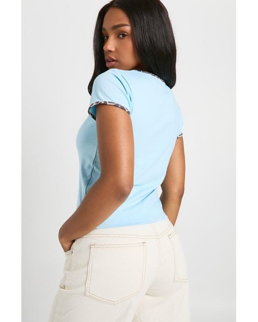 Boohoo Blue Leopard Print Ringer Tee