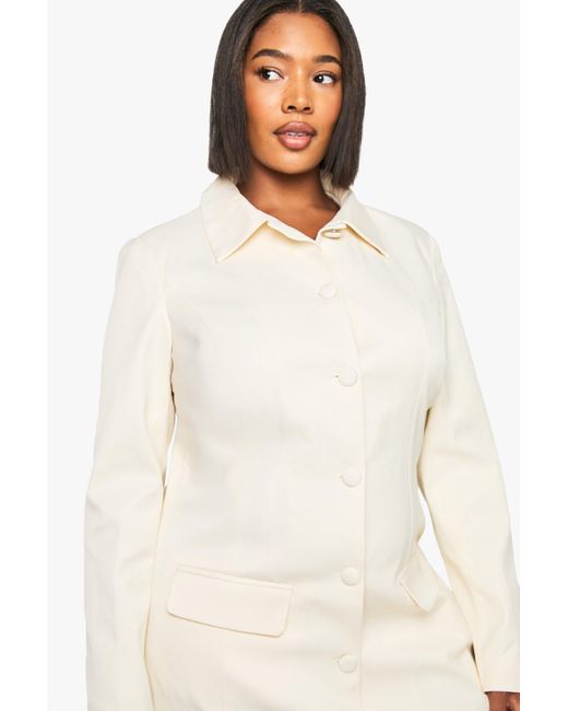 Plus Button Down Collared Tailored Dress Boohoo de color White