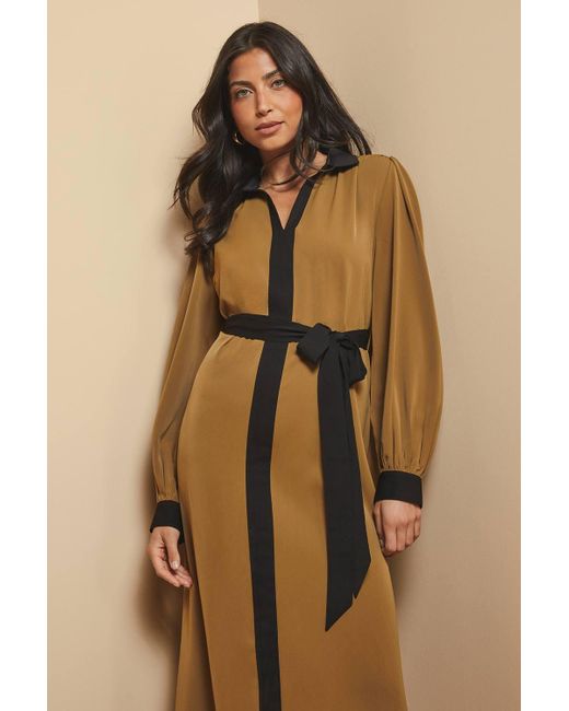 Wallis Natural Contrast Panel Midi Shirt Dress