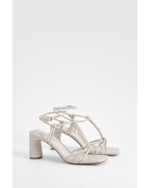 Boohoo White Wide Fit Knotted Flat Low Block Heels
