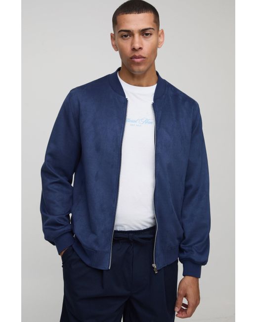 BoohooMAN Bomberjacke aus Wildleder-Imitat in Blue für Herren