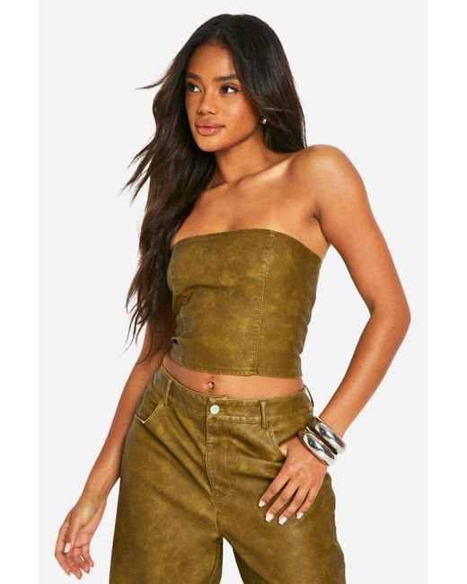 Boohoo Green Washed Faux Leather Cropped Corset