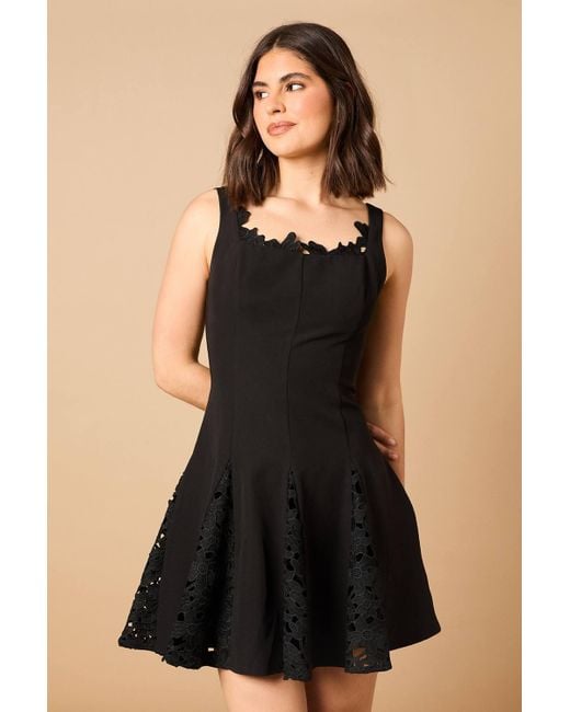 Oasis Lace Godet Square Neck Mini Dress in Natural | Lyst