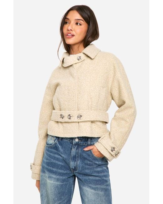 Boohoo Blue Boucle Wool Look Short Trench Coat