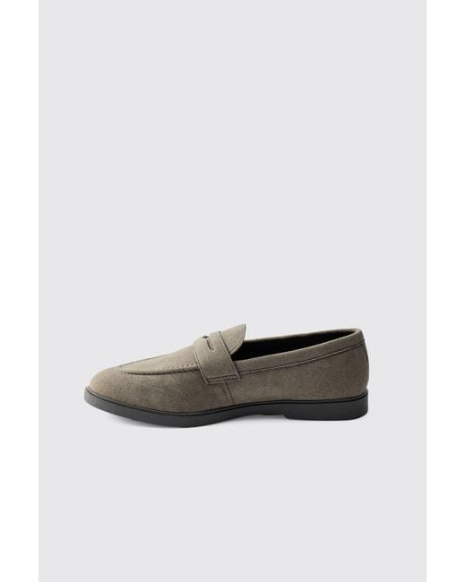 Boohoo Gray Faux Suede Saddle Loafer