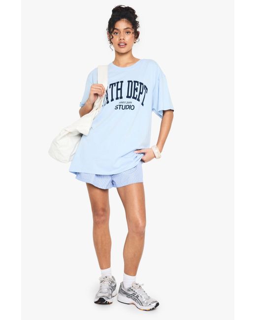 Boohoo Blue Ath Dept Slogan Oversized Printed T-Shirt