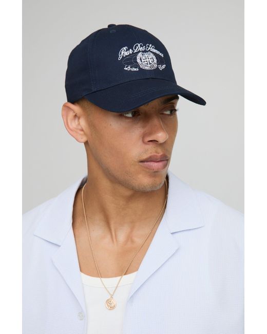 Gorra De Sarga Con Bordado Pour Homme Boohoo de color Blue