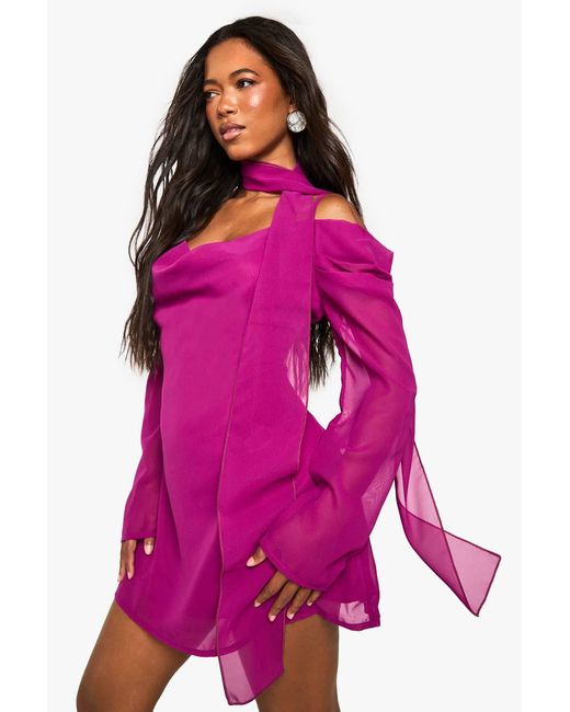boohoo pink mini dress Baby Pink Tall Cotton Poplin Shirred Bodice V Neck Puff Sleeve Mini Dress