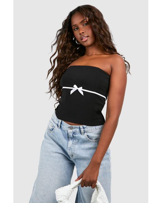 Boohoo Blue Bengaline Bow Waist Corset