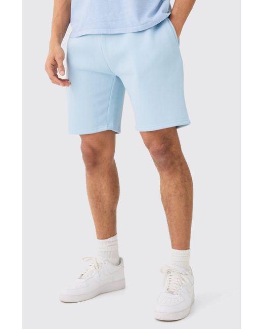 BoohooMAN Loose Fit Mid Length Basic Shorts in Blue für Herren