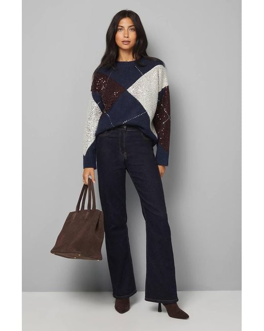 Wallis Blue Oversized Argyle Sweater