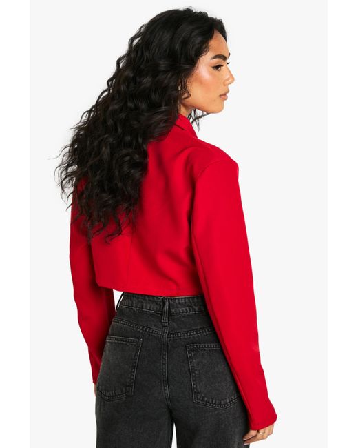 Boohoo Red Basic Woven Relaxed Fit Crop Blazer