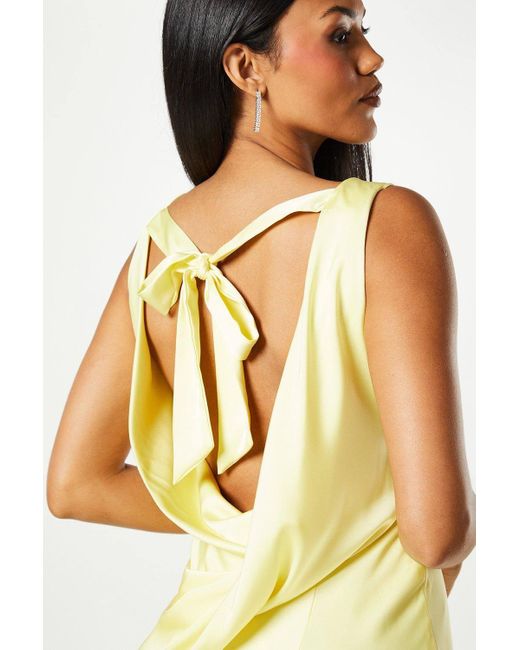 Coast Yellow Drape Cross Back Satin Bridesmaid Maxi Dress