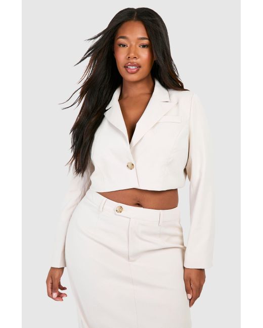 Boohoo White Plus Boxy Relaxed Fit Crop Blazer