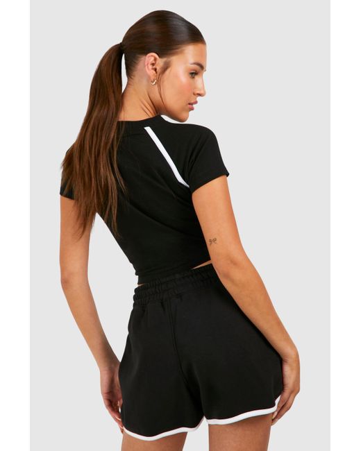 Boohoo Black Dsgn Studio Piping Detail Fitted T-shirt And Short Set