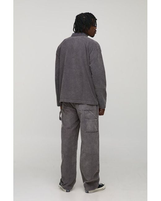BoohooMAN Tall Washed Cord Relaxed Fit Carpenter Trousers in Gray für Herren