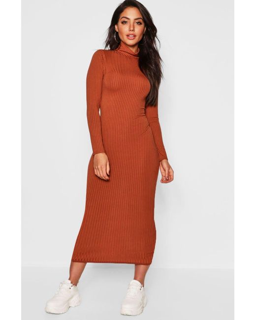 jumbo rib roll neck midi dress