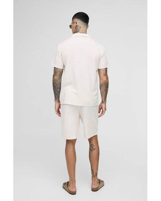 BoohooMAN Tall Leinen-Hemd & Shorts in Natural für Herren